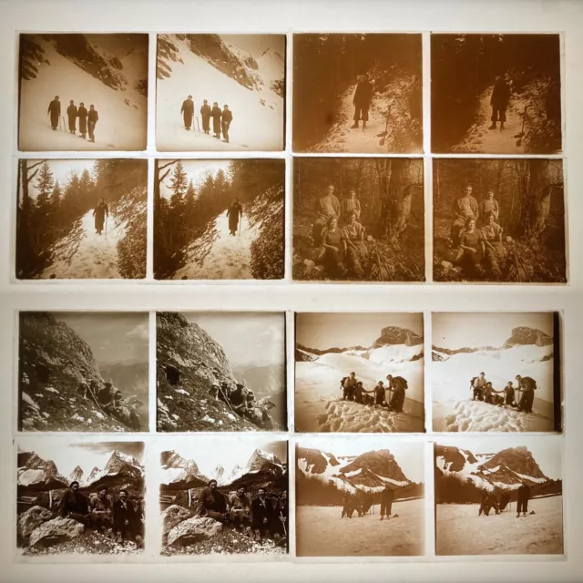 1930 MOUNTAIN SNOW MOUNTAIN MOUNTAINEERING 50 GLASS PLATES 6x13 STEREOSCOPIC PHOTO VIEWS