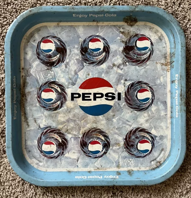 Vintage 1960s Original Pepsi Cola 13" Square Serving Tray Metal