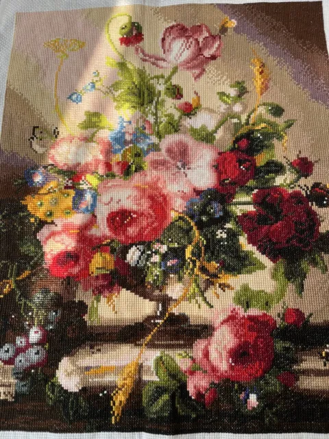 completed finished cross stitch Style of oil painting Vase rose 19''x 25''