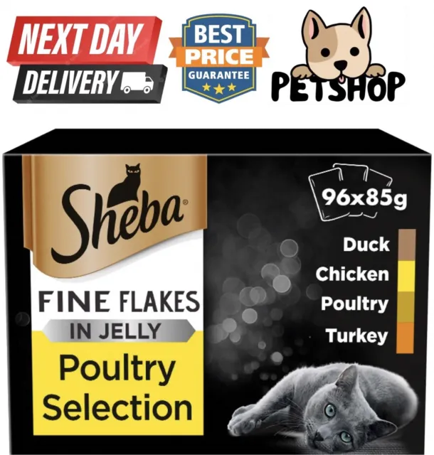 Sheba Fine Flakes Adult Wet Cat Food Pouches Mixed Selection in Jelly 96 X 85g