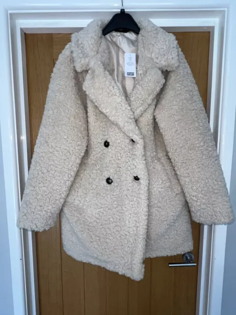 F F STUNNING LADIES Oversized Teddy Bear Fleece Jacket Coat Cream Size 12 14 24.95 PicClick UK