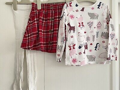 Girls 5-6 Years Winter Xmas Outfit Tartan Skirt Top Red Cream Nutmeg GC