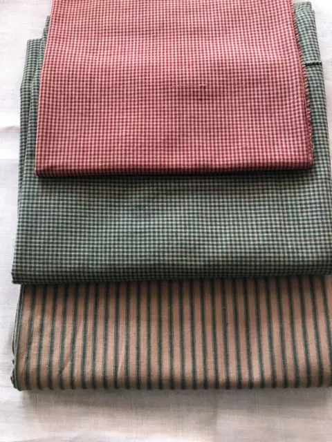 Fabric Lot  Woven Cotton Mini-checks and Ticking stripe 6 plus  yards total