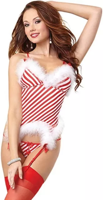 MARABOU CANDY CANE Christmas Merry Widow Lingerie w/ Open Crotch G-String  809 $60.00 - PicClick