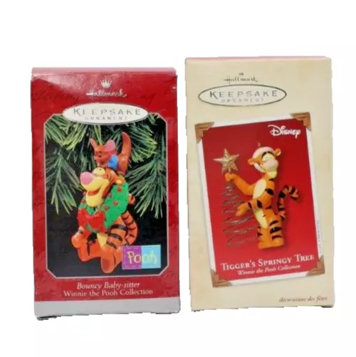 Hallmark Keepsake Ornament Tiger's Springy Tree & Bouncy Baby-sitter 2 Pack