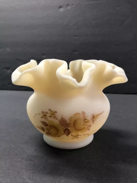 Vintage Antique Fenton Floral Ruffle Edge  floral Vase Hand Painted