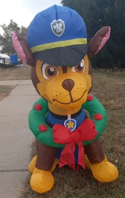 Paw Patrol Chase with Wreath Gemmy Airblown Inflatable 3.2'  Rare