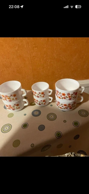 Lot 4 Tasses à Café Arcopal – Vintage Années 60, Colorées, Avec Sous-tasses
