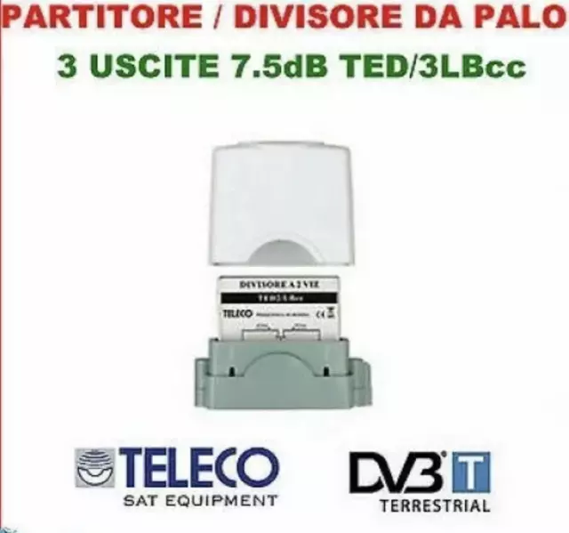 Partitore / Divisore Da Palo A 3 Uscite Connetori F Con Passaggio Cc