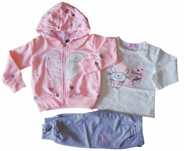 Completo Tuta Jogging Neonata Bambina Cotone 3 Pezzi Garzata Tg.12-30 Mesi