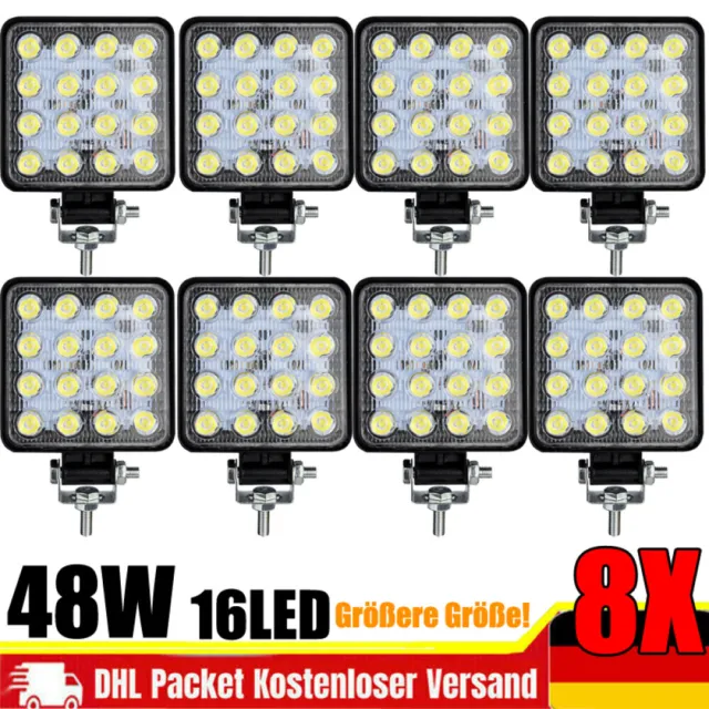 8X 48W LED Arbeitsscheinwerfer Scheinwerfer Offroad Bagger Flutlicht 12V 24V