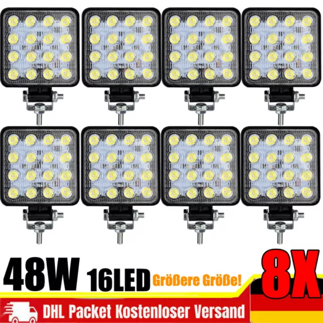 8X 48W LED Arbeitsscheinwerfer Scheinwerfer Offroad Bagger Flutlicht 12V 24V
