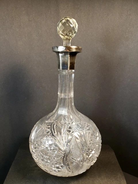 HOBSTAR design silver top CRYSTAL American Brilliant DECANTER WINE LIQUOR WATER