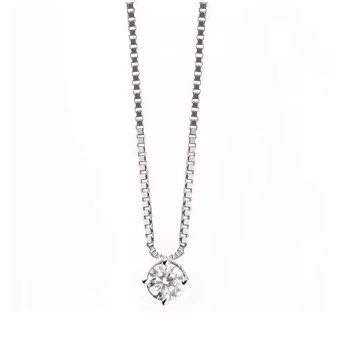 Collier Cadeau Femme Punto Luce Argent avec Zircon Blanc Brillant Solitaire