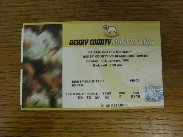 11/01/1998 Ticket: Derby County v Blackburn Rovers  . Please find this item offe