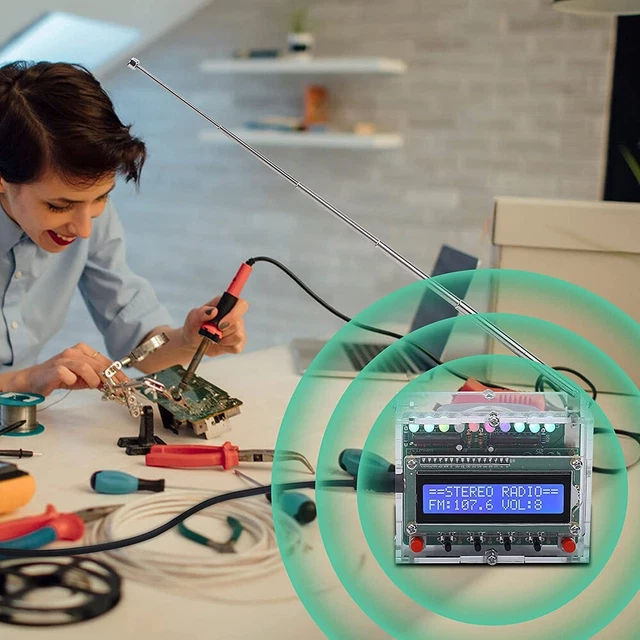 APKLVSR Kit radio FM - Kit de soudure électronique DIY - Avec écran LCD