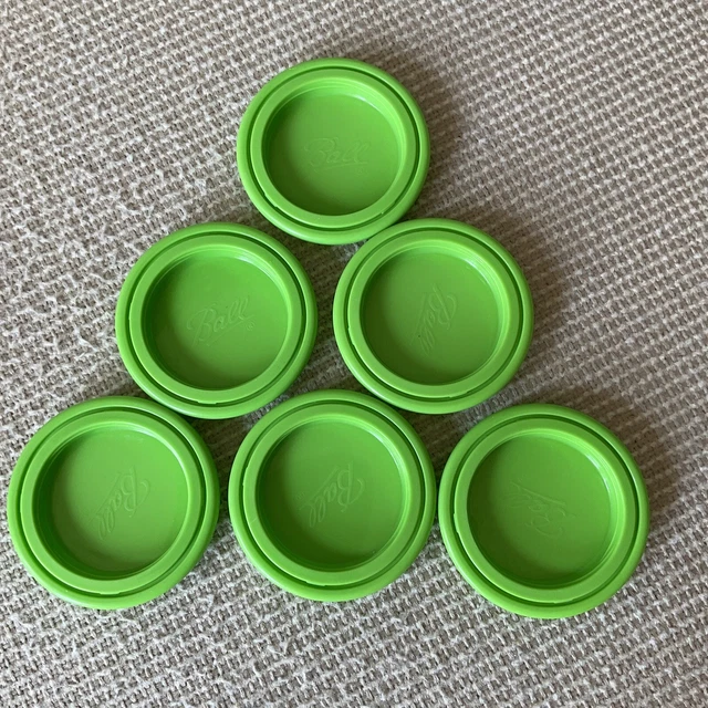 LOT of 6 BALL Green Plastic Freezer Jar Screw-On Lids ONLY