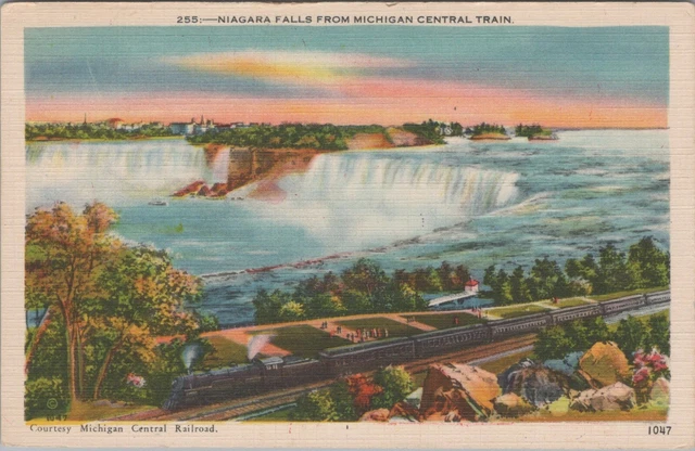 Niagara Falls From Michigan Central Trail Nature Scene NY Linen Vintage Postcard