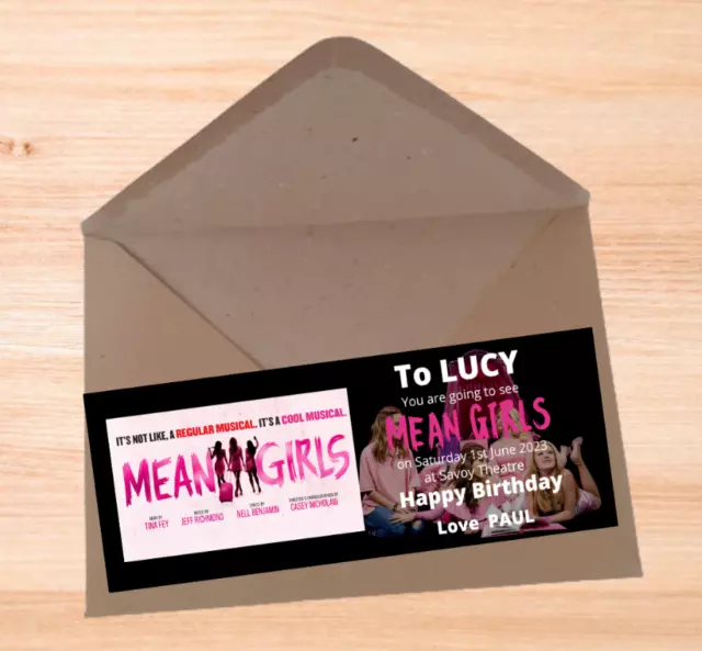 MEAN GIRLS   Theatre  Personalised  Gift   Event Ticket Christmas Birthday