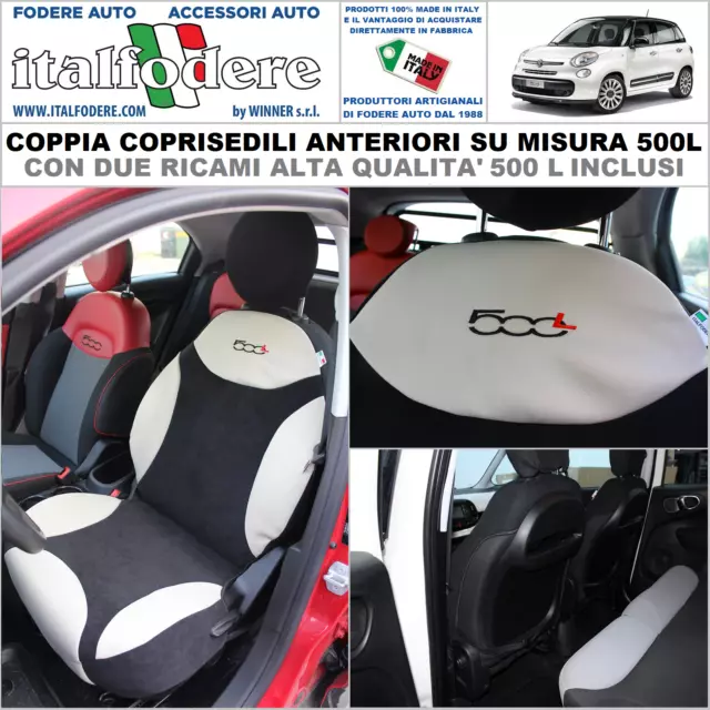 COPPIA COPRISEDILI Fiat 500L SU MISURA Fodere Foderine SOLO ANTERIORI Panna+Nero