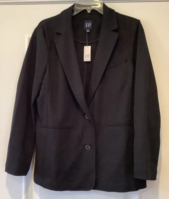 Gap Blazer Size Small Womens Black Relaxed Pointe Knit 2 Button Slit Pockets NEW