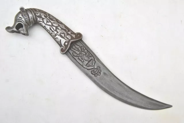 Vintage indian mughal damascus steel engraved kard knife dagger khanjar jambiya