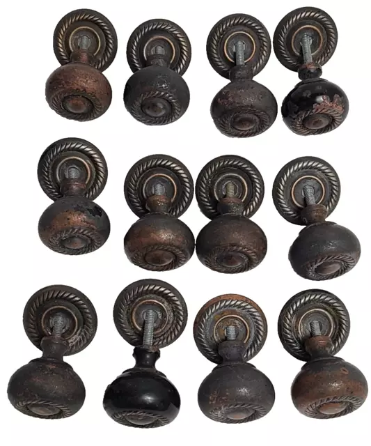 Antique Metal Round Cabinet Knobs With Back Plates Drawer Pulls Lot of 12