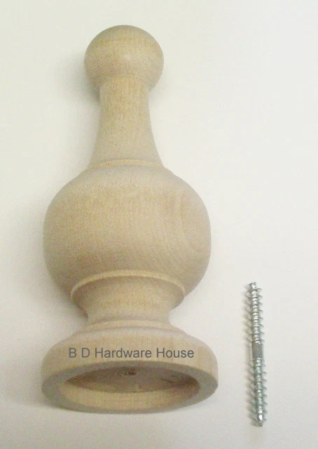 4 3/8" Wood Finial Curtain Rod Ends / Wood Newel Post Caps w/screw Order 1 to 10