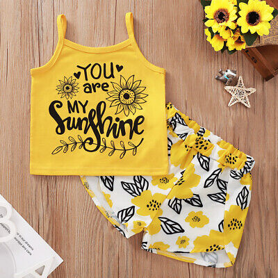 Baby Girls Toddler Sleeveless Tops + Short Pants Kids Outfits Summer Clothes Set