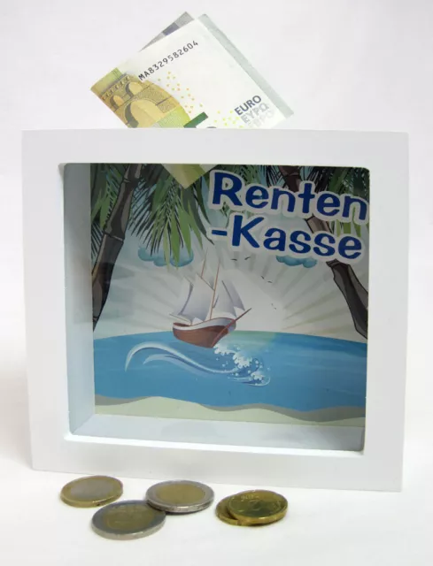 1 Bilderrahmen-Spardose "Renten-Kasse" weiß-farbig ca. 15x5x15cm B/T/H