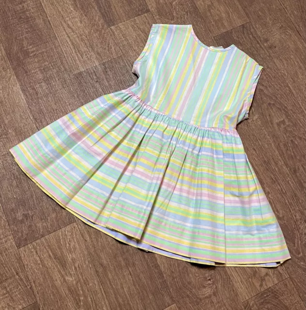 Girls Dresses | 1950s Vintage Childrens Pastel Striped Dress Age 3-4 Retro