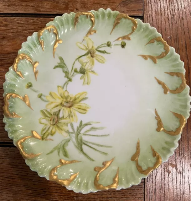 Antique JPL Jean Pouyat Limoges France Hand Painted Cabinet Plate Flowers Gold