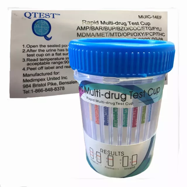 (100 Pack) QTEST 14 Panel Multi-Drug Testing Cup