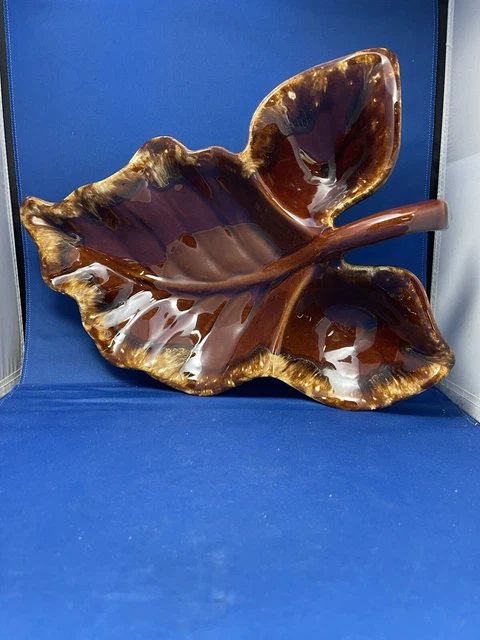 Vintage Hull Pottery Brown Drip Glaze Leaf Divided Serving Dish Oven Proof USA