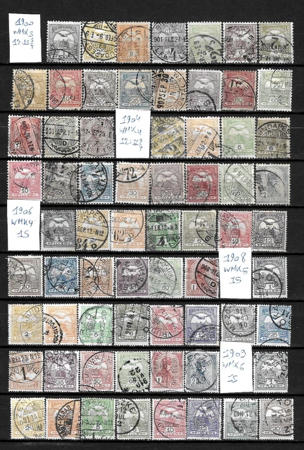 Hungary 105 turul stps 1900/1913 (H & V) issues (incl 2K 1904 WMK4) FU discount