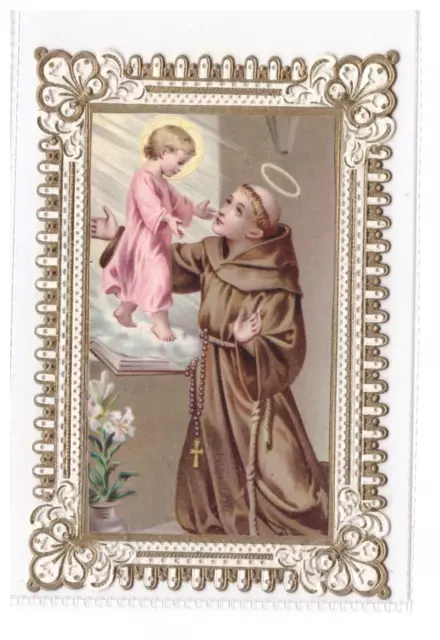 6099 - Santino Merlettato Holy Card San Antonio E Gesu' Bambino' Originale