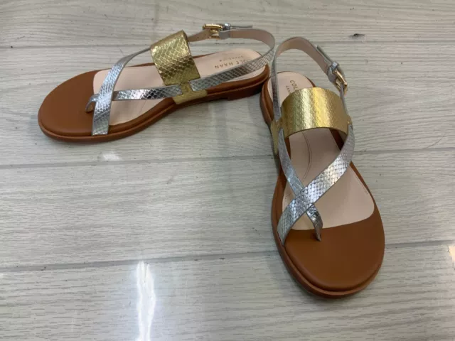 Cole Haan Anica Thong Sandal, Womens Size 6.5 B, Gold/Silver NEW MSRP $130