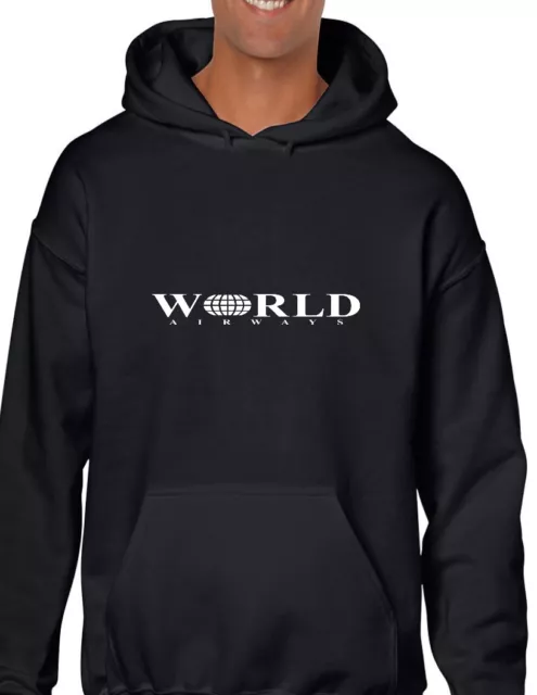 World Airways White Logo US Airline Black Hoodie Hooded Sweatshirt