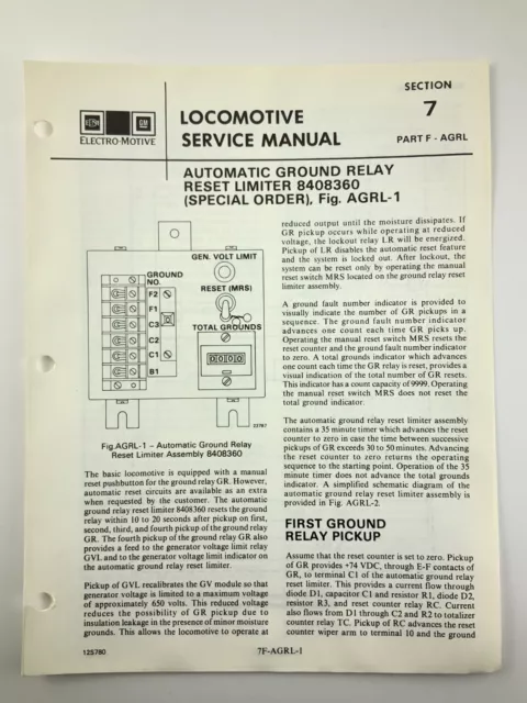 Automatic Ground Relay Reset Locomotive Service Manual SD40-2 1983 EMD AA250