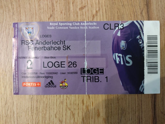 TICKET DE MATCH PSG - ANDERLECHT 1992, QUART DE FINALE COUPE DE
