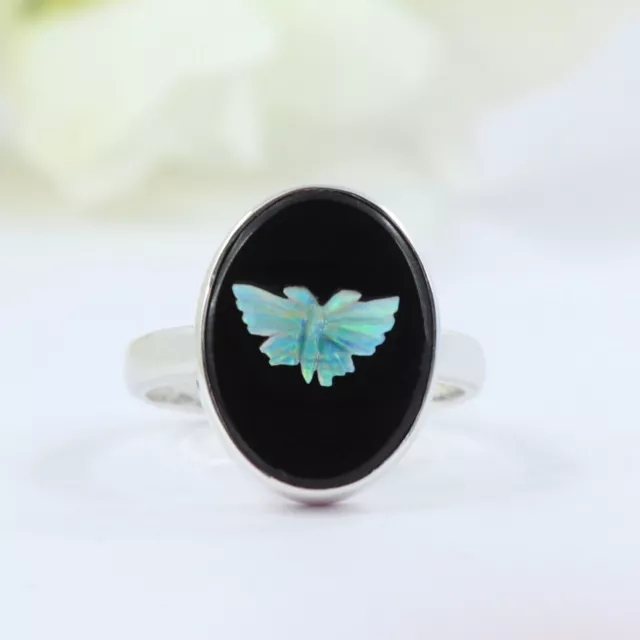 Beautiful Hand Carved Butterfly Pattern Sterling Silver Ring Black Friday Gift