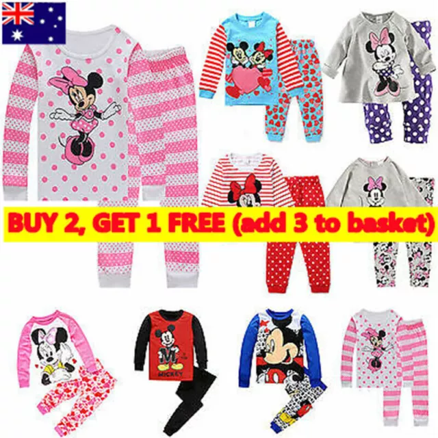 Toddler Kids Girls Boys Mickey Minnie Mouse Nightwear Sleepwear Pyjamas Pjs Set;