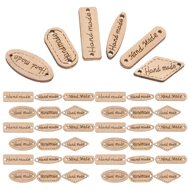 50 piezas etiquetas de madera hechas a mano botones de 2 orificios hechas a mano etiquetas decoración estilo aleatorio