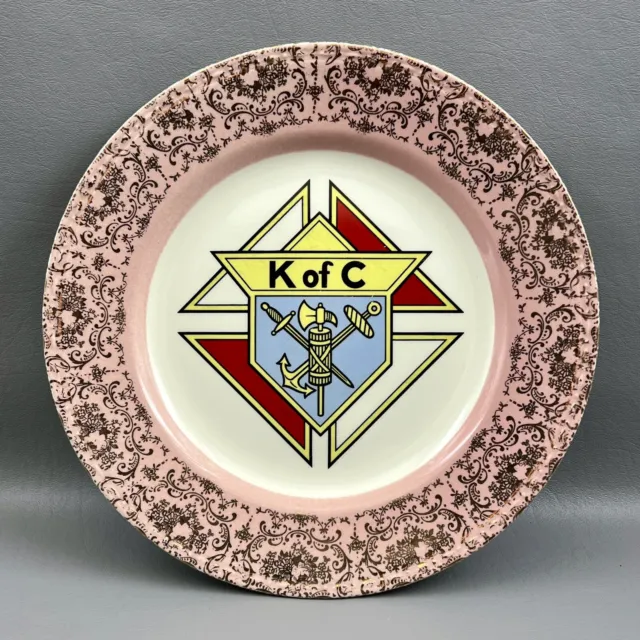 Vintage Knights Of Columbus Historical 10” Collector Plate Pink Gold Gilded