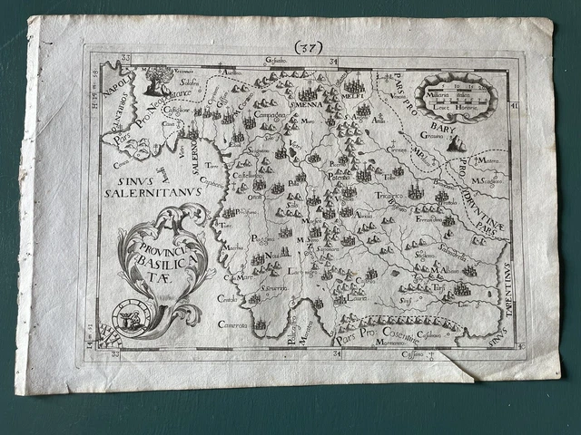 Antica Incisione Cassano De Silva Mappa Terra (Provincia Basilicata)Epoca 700
