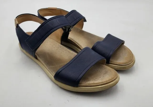 ECCO Navy Leather Adjustable Strap Comfort Sandals Shoes Womens Size 42 EU 11 US