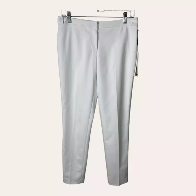 0890. Calvin Klein White Straight Leg Pants Bar And Hook Closure With Zipper 2