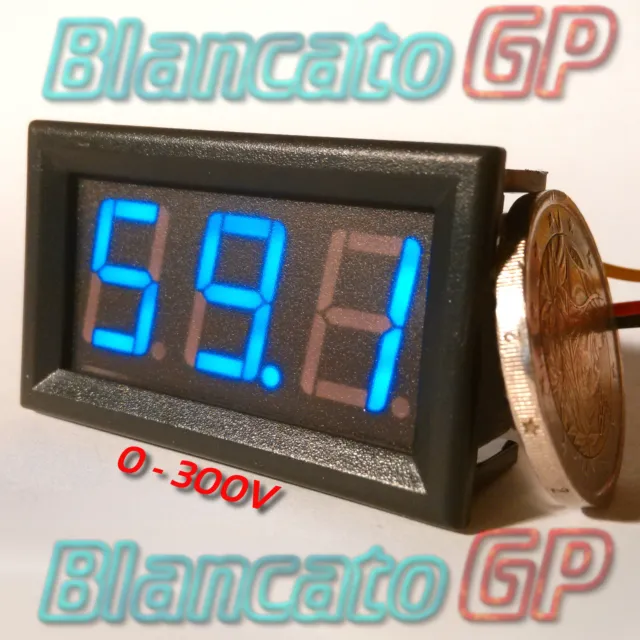 VOLTMETRO DIGITALE 0-300V DC LED BLU tensione tester pannello auto moto camper