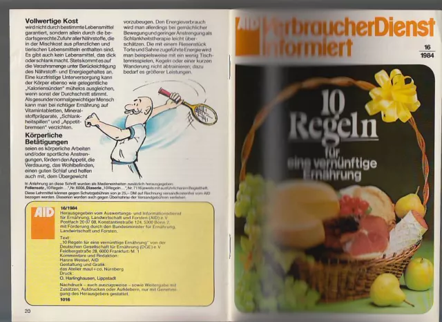 Altes Informationsheft 10 Regeln für eine vernünftige Ernährung AID 1984 Kochen