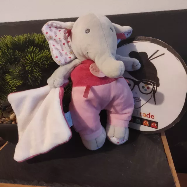 Peluche doudou éléphant Églantine pantin gris Rose mouchoir Baby Nat Bn0516